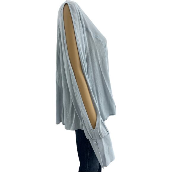 BP Brass Plum LARGE NWT Gray Top Blouse Long Split Sleeve V Neck - Picture 2 of 9